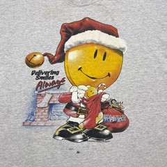 Vintage 90s Walmart Logo Christmas T-Shirt Smiley Face Santa Holiday Gray Y2K
