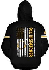 Personalized Name 911 Dispatcher, Thin Gold Line Flag 3D Zip Shirt Size S-5XL