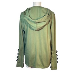 Mens Lace Up Hooded Shirt Green Faux Black Leather Size L Cosplay Medieval