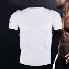 Men’s Padded Compression Shirts,W/ Pads Training Vest Protector T-Shirt