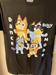 Bluey “Dance Mode” T-Shirt Unisex Adult Black with Bandit, Chili, Bluey + Bingo