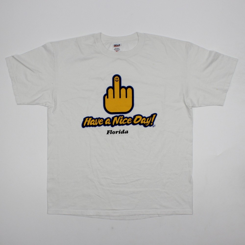 Anvil Have A Nice Day Florida Lightweight T-Shirt Adult Size XL Fun Finger X It