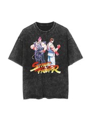 Retro Washed T-shirt Street Fighter Classic Game Printed Harajuku Hip Hop Plus