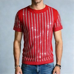 Men Rhinestone T-Shirt Luxury Hot Drill Short Sleeve Cotton Casual Slim Tee Top