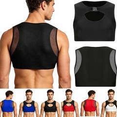 US Men Half Shirt Cut Out Chest Harness Gym T-shirts Sleeveless Stringer Vests