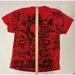 Y2K VTG AOP Grunge Red Skull Snake Skater T Shirt Mens M (fit like L) Emo Goth