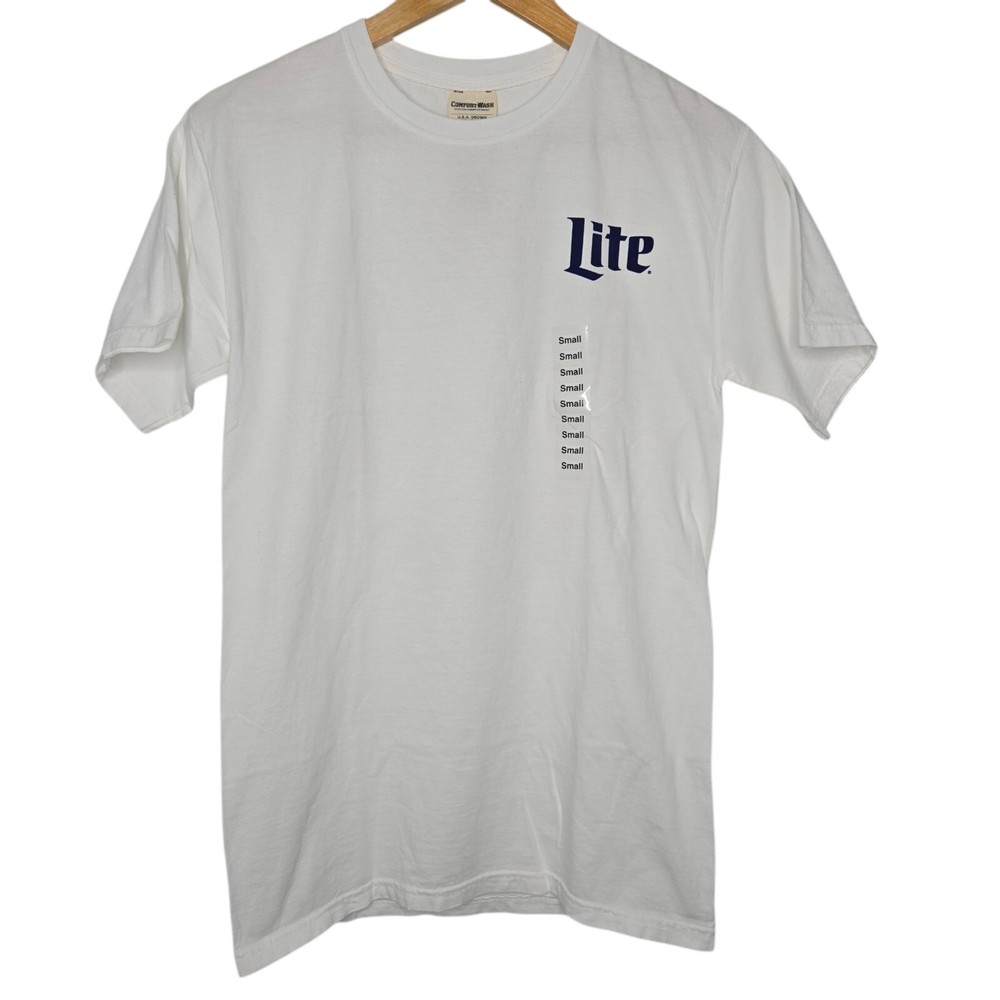 Miller Lite Mens White Beer Logo Merch Party Tee Shirt Small