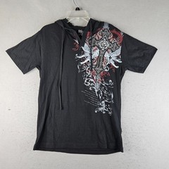 American G Style Hooded T Shirt Mens Medium Black Studded Rocker Applique