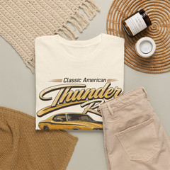 Classic American Thunder Run Vintage Muscle Car Graphic T-Shirt