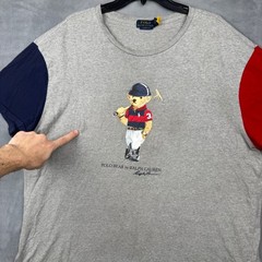 Polo Ralph Lauren Mens Classic Fit Polo Bear Graphic T Shirt XL Grey Red Navy