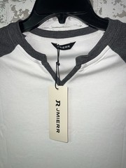 NWT! JMIERR Mens Muscle Slim T Shirt V-Neck Short Sleeve 2 Tone Gray White sz M