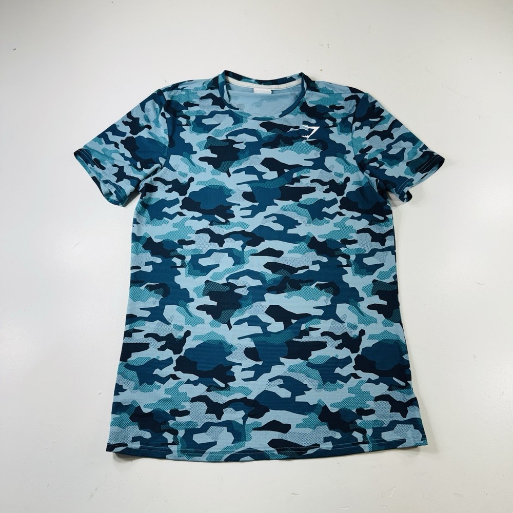 Gymshark T Shirt Blue Camo Short Sleeve Slim Fit Men’s Size Medium