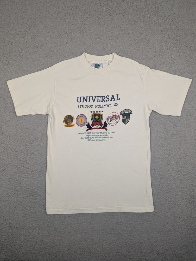 Vtg 90’s Y2K Universal Studios Hollywood Embroidered Cream T-Shirt Size M Slim