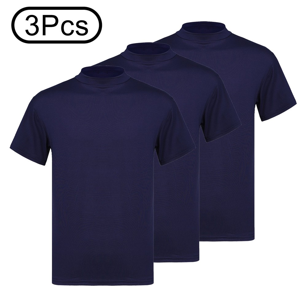 Mens Tops Slim Fit Undershirt Shirts T-shirt Cotton 3Pcs Short Sleeve Mock Neck