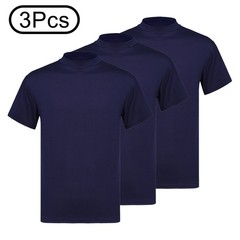 Mens Tops Slim Fit Undershirt Shirts T-shirt Cotton 3Pcs Short Sleeve Mock Neck