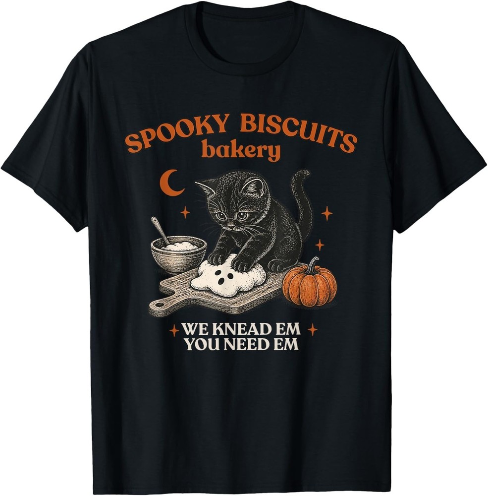 Retro Funny Spooky Biscuits Club Cat Lovers Pastry Halloween T-Shirt