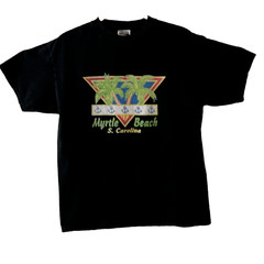 VTG Retro T-Shirt Black Sh Sl Preppy Logo MYRTLE BEACH S. Carolina Palm Tree LG