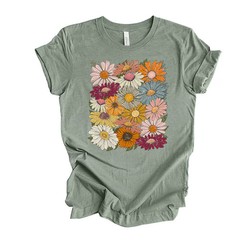 Retro Daisy Collage Comfort Tee Colorful Vintage Flower Shirt