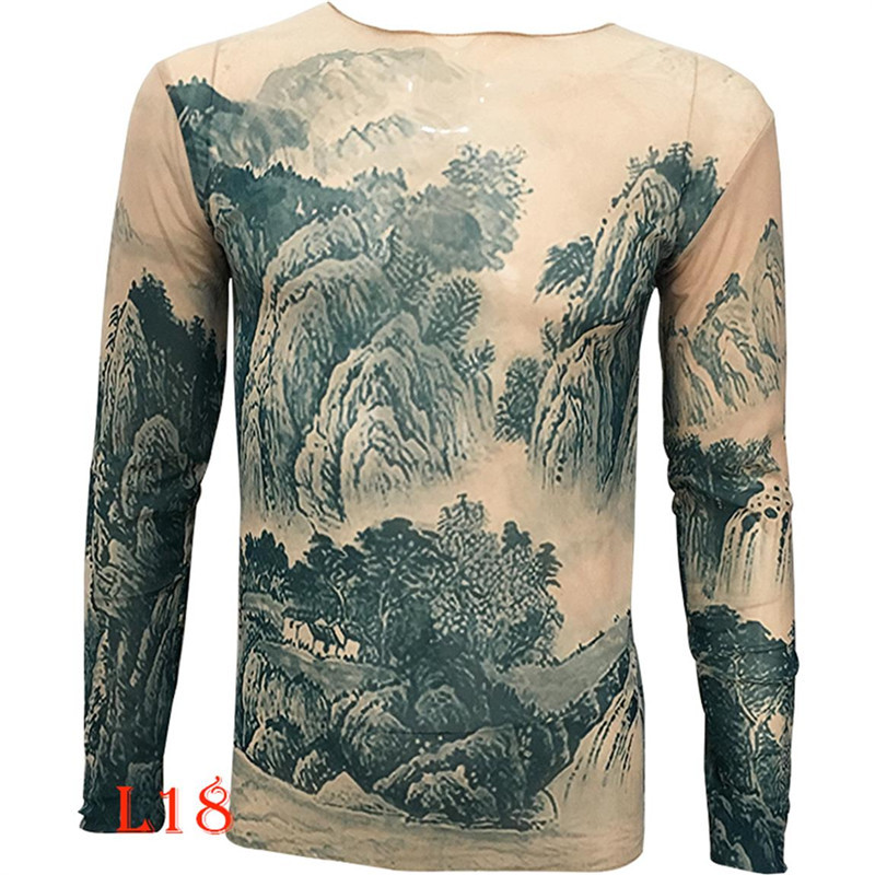 New China Landscape Painting Palace Tattoo T-Shirt Tattoo Tops Sport Plus Size