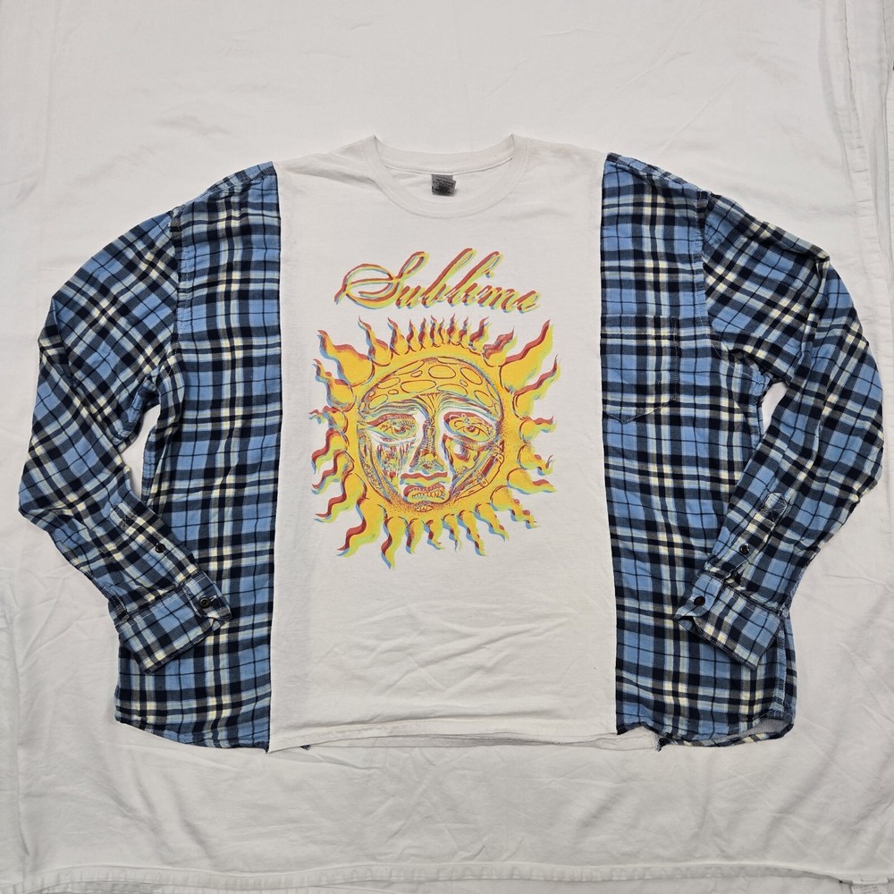 Mens MEDIUM Sublime Oversized Flannel T-Shirt Sun Graphic Tee 40oz Freedom Album
