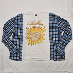 Mens MEDIUM Sublime Oversized Flannel T-Shirt Sun Graphic Tee 40oz Freedom Album