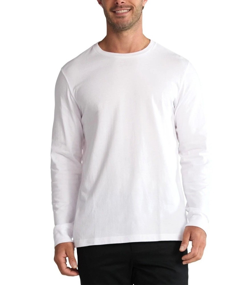 Mens Cotton Crewneck Long Sleeve T-Shirt Sz 2XL, 3XL, 2XLT, 3XLT Pullover White