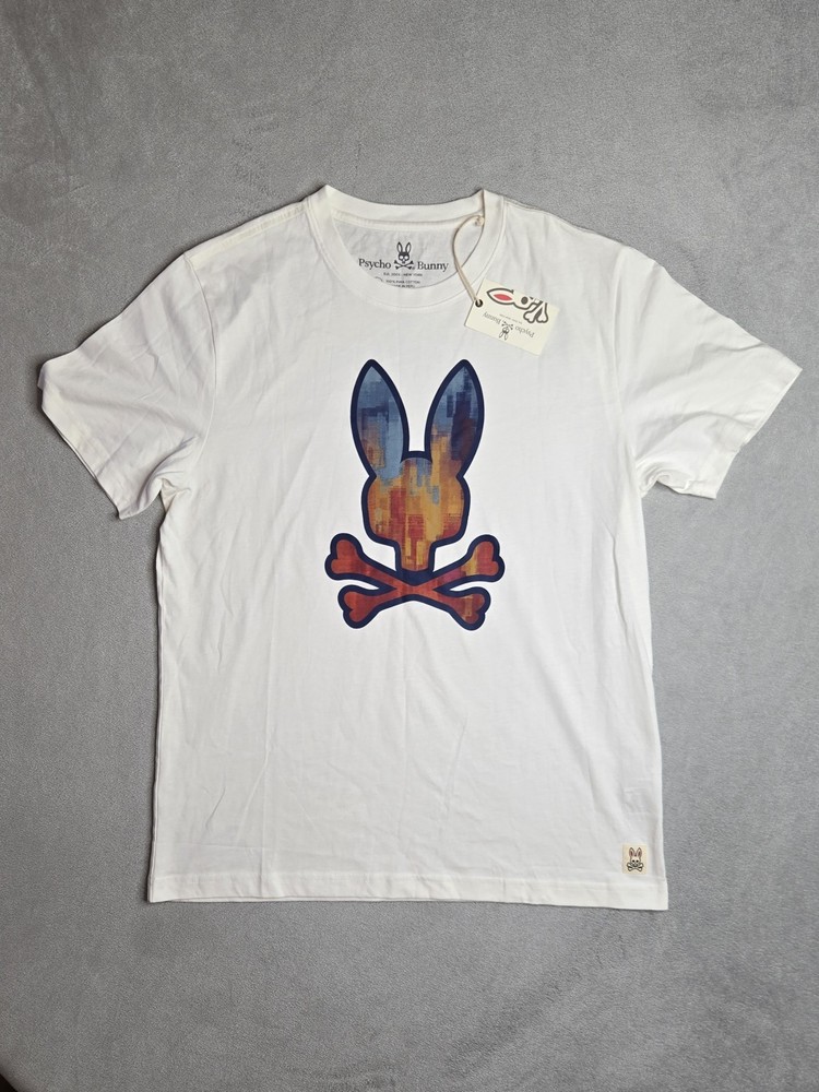 Psycho Bunny Men’s Hassop Graphic Tee White Pima Cotton T-Shirt Size 5 M NWT