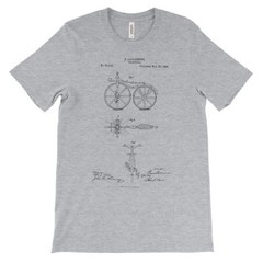 Bicycle Patent T-Shirt.100% Cotton Comfy Tee on Black White or Gray. NEW