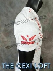 Mens T-Shirt Extended White with Red Distressed Foil MILITARY PRINTS