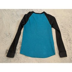 American Eagle Mens Medium Teal Blue Raglan Waffle Knit Henley Thermal Shirt