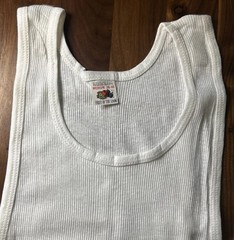 VTG Fruit Of The Loom Ribbed Tank Wife Beater Shirt M 38-40 USA Made Long Length