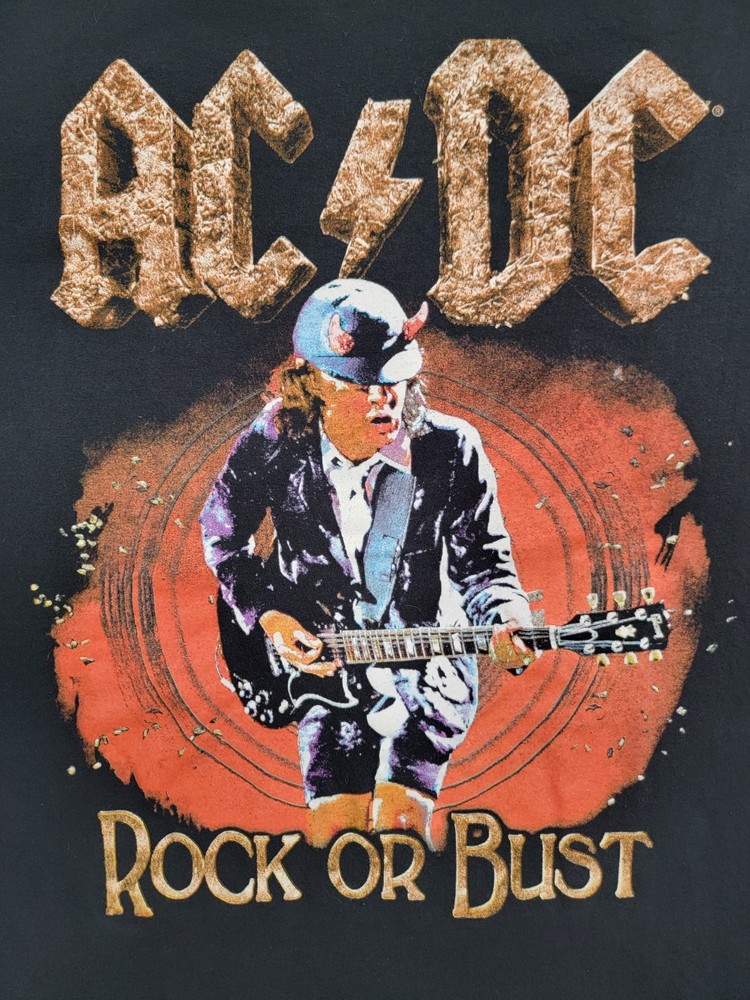 ACDC Rock Or Bust T-Shirt Black Adult Size Large Rock Band Angus Young