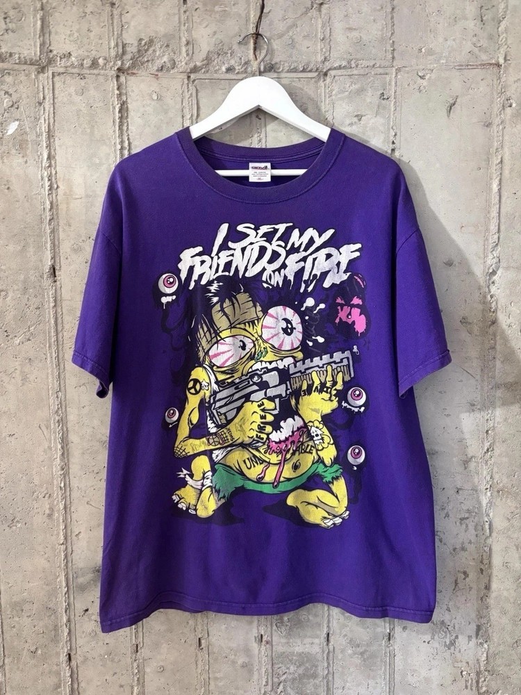 Vintage I Set My Friends On Fire Band Music Purple S to 5XL Shirt SN336