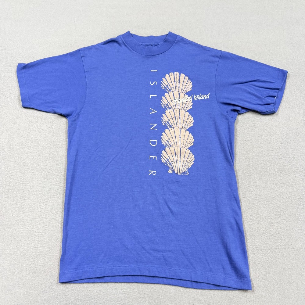 Vintage Hanes Shirt Mens Medium Blue Islander Sanibel Island Shell Graphic 1986