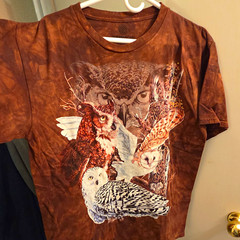 The Mountain Dark Brown Watercolor Tie-Dye Owls Cotton Crew Tee Adult Large New