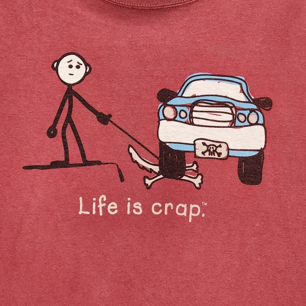 Life is Crap T-Shirt Dog Run Over by Car Twisted Humor Men’s Size M Orange VGUC