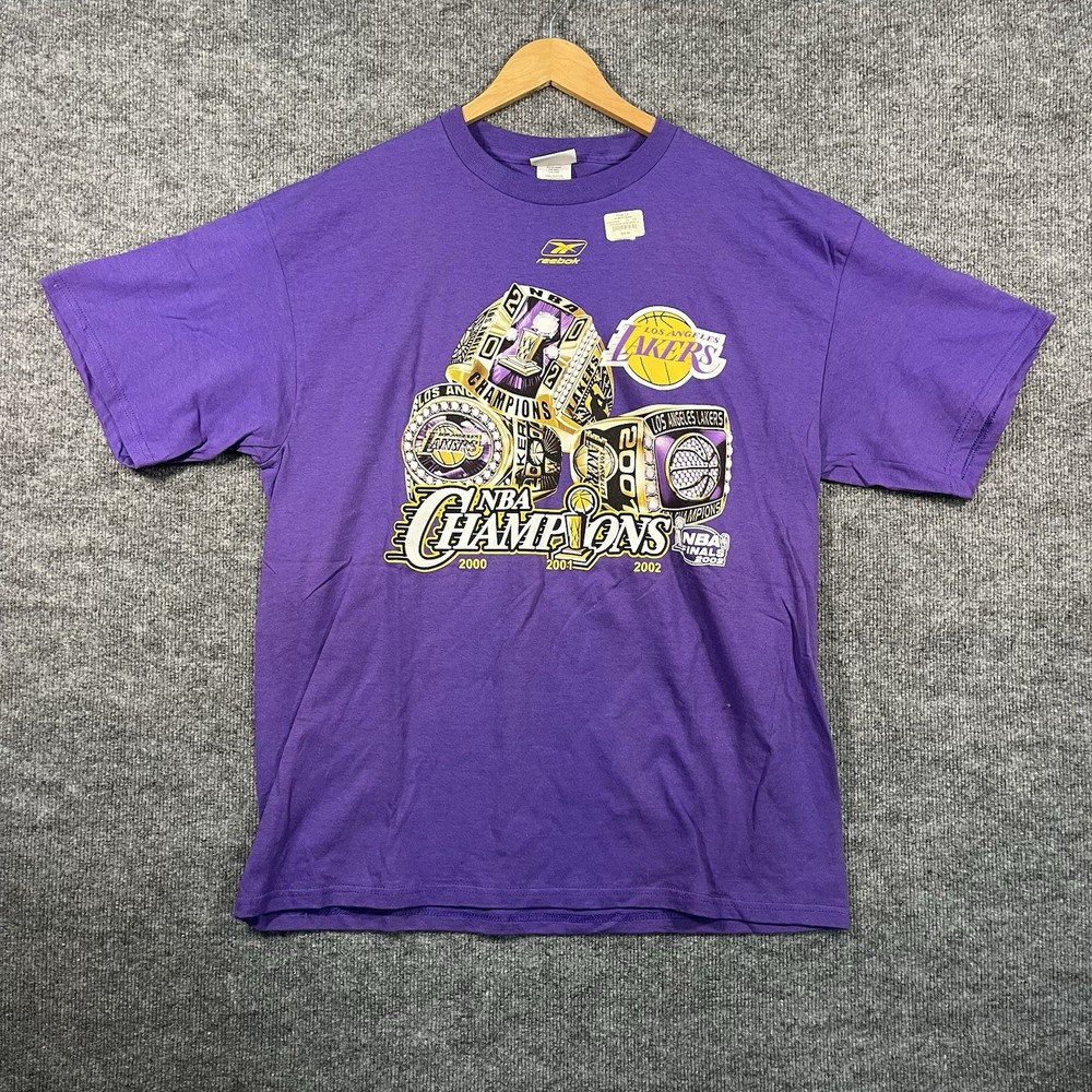 Lakers Championship Rings T Shirt REEBOK Large Y2K 2002 Vintage Kobe Bryant Shaq