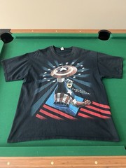 VTG Captain America Shirt Men XL Black Marvel Mad Engine Graphic Y2K Small Flaw