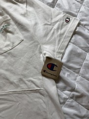 Champion Reverse Weave White Pocket Graphic Logo Crew Neck T-Shirt Men’s XL