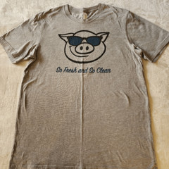 Bella Canvas Heathered Gray Tshirt With Black Graphic Of a Pig Size Large