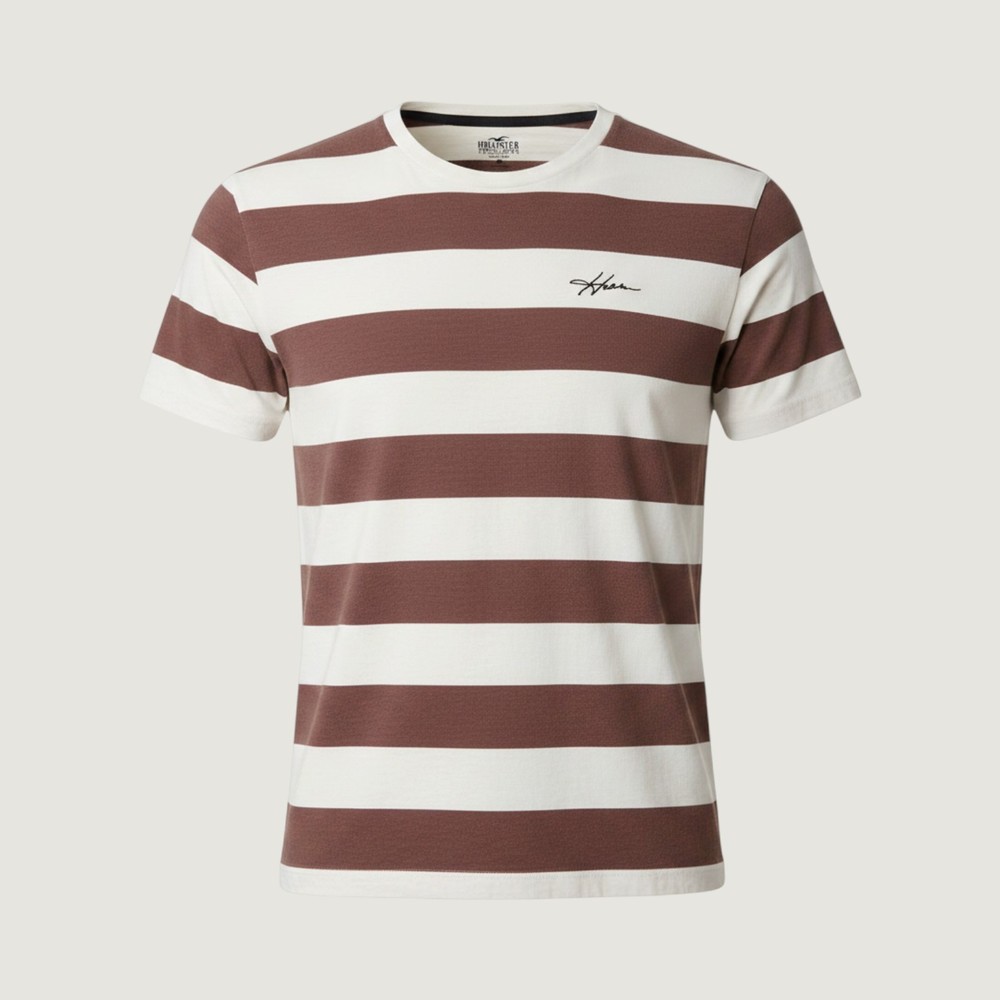 Hollister Mens Must-Have Collection Striped T-Shirt Burgundy White Medium