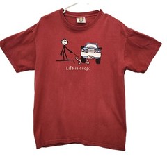 Life is Crap T-Shirt Dog Run Over by Car Twisted Humor Men’s Size M Orange VGUC