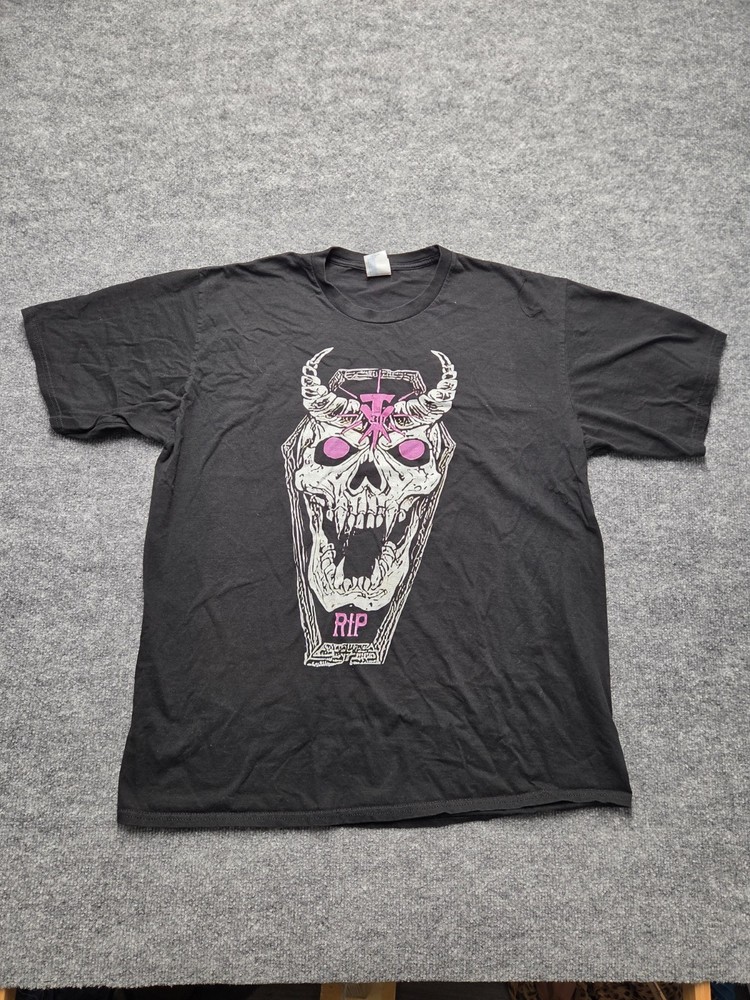 Port and Company T Shirt Mens Sz XL Black 100% Cotton Skull Coffin Graphic Tee