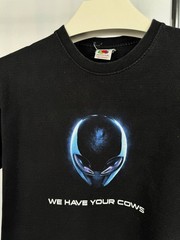 Y2K Alien Graphic T Shirt Black Sci Fi Cyber Tee We Have Your Cows Size :M Rare