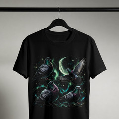 Three Pigeon Moon T-Shirt Funny Meme Graphic Tee Men Northern Lights Moon Unisex