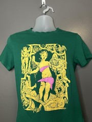 POP MAN Shirt Mens Small Green Angel Cherub Graphic Pop Art Neon Tee Print