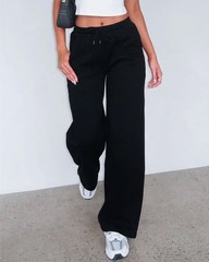 Womens Casual Drawstring High Waisted Sweatpants Baggy Wide Straight Leg Loun…