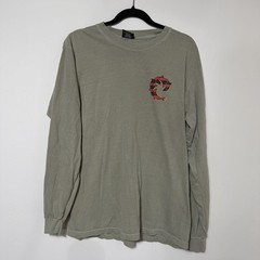 Mens Shark Graphic Long Sleeve Tee WRV Wave Riding Vehicles Olive Skater Large
