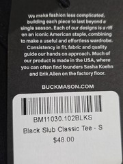 NEW Buck Mason Black Slub Modern Classic Essential Short Sleeve Tshirt Small