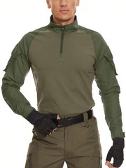Men’s 1/4 Zip Shirts Long Sleeve Ripstop Top Outdoor Work Hiking Training Shirts